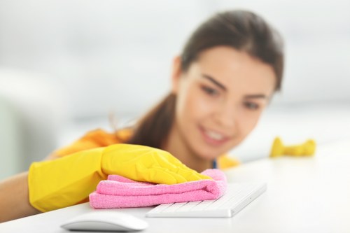 Staff member conducting a risk assessment before cleaning